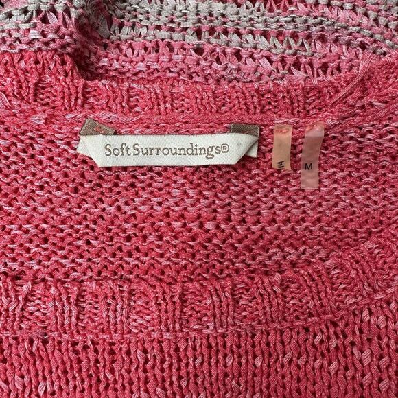 Soft Surroundings Asymmetrical Open Knit Tunic Sweater Salmon Pink Size Medium - Picture 9 of 12